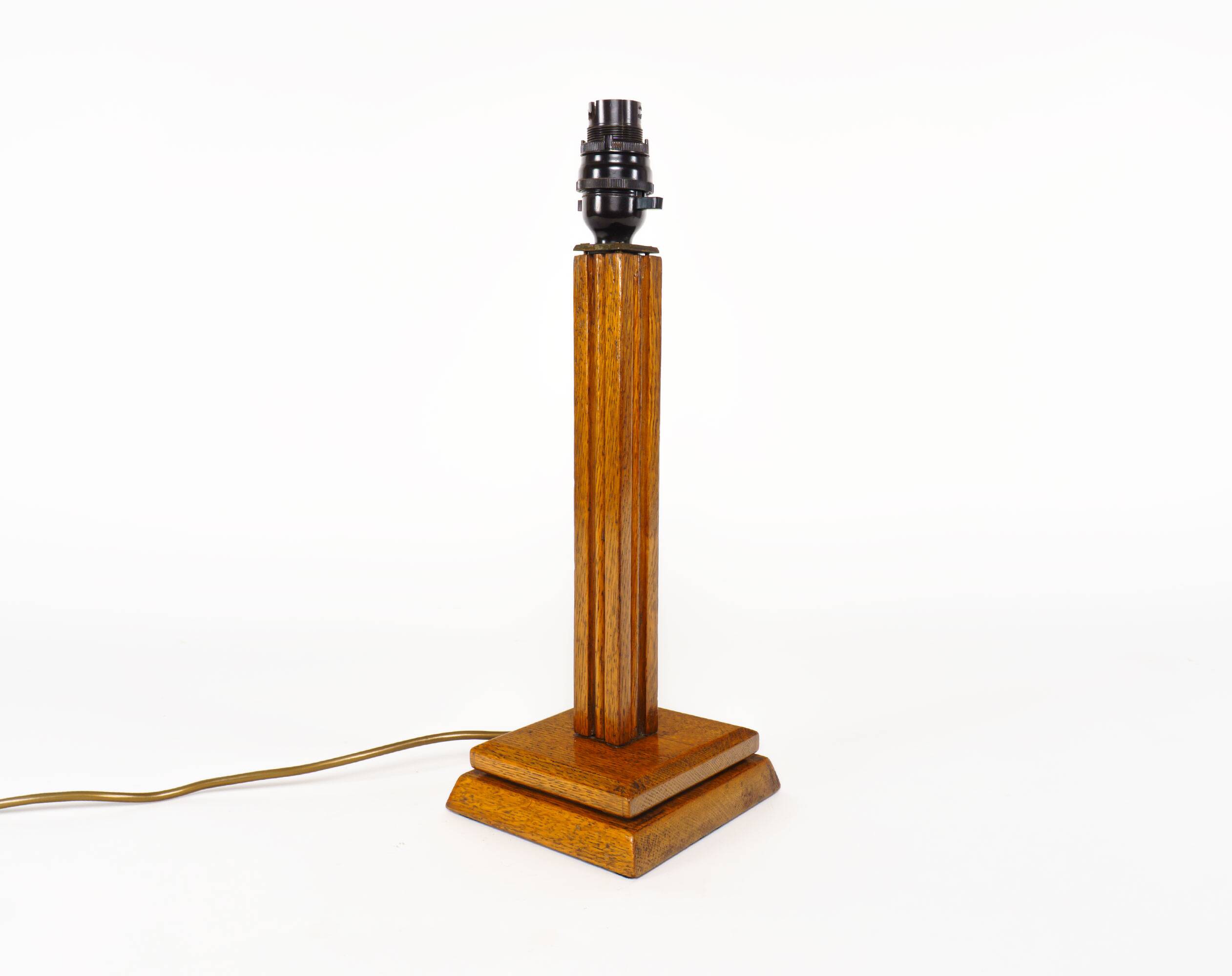 Vintage 1930s British Art Deco Oak Table Lamp