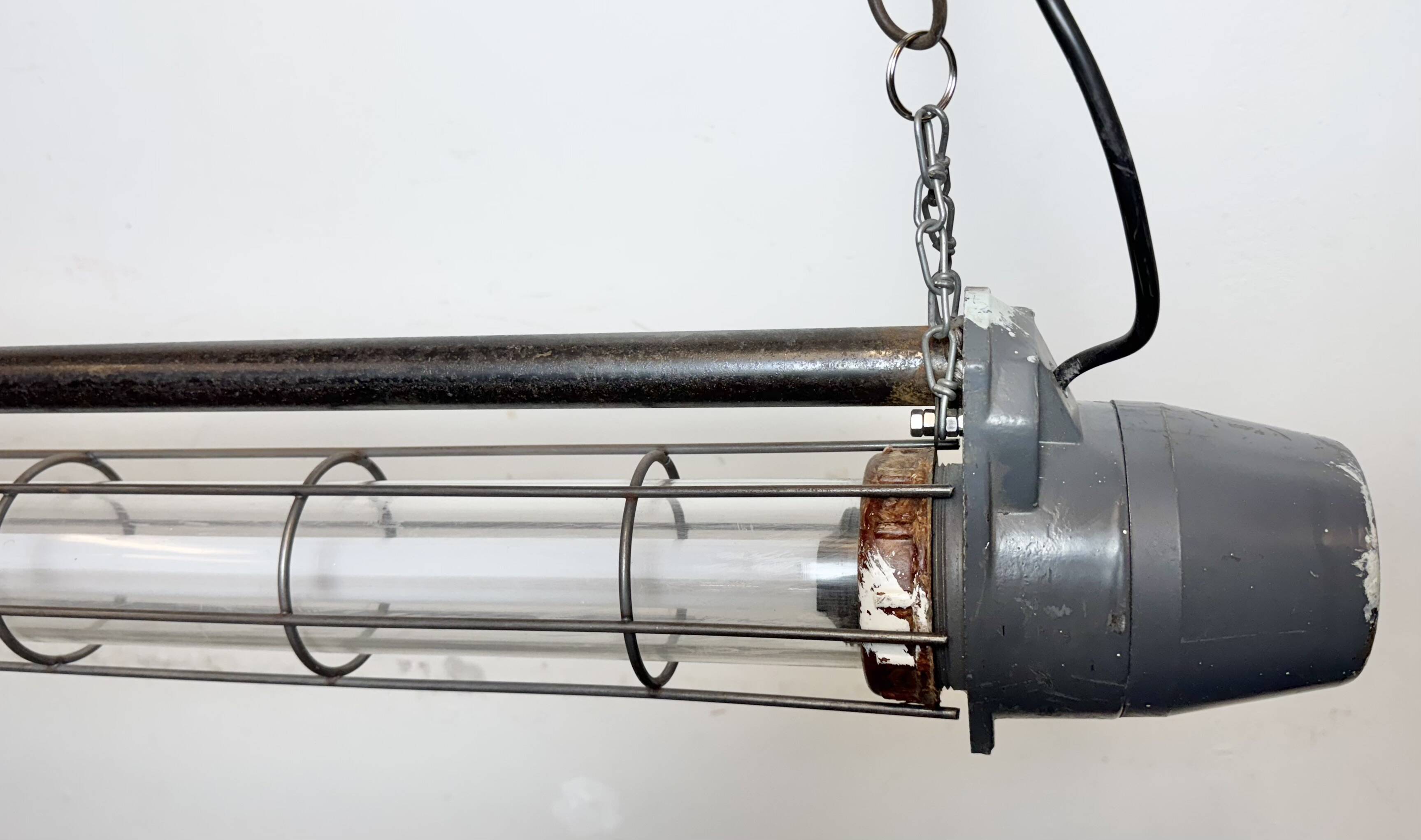 Large Grey Soviet Industrial Hanging Tube Light, 1970s