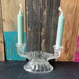 Pair of vintage clear glass candelabras, 2 branches, 1960s