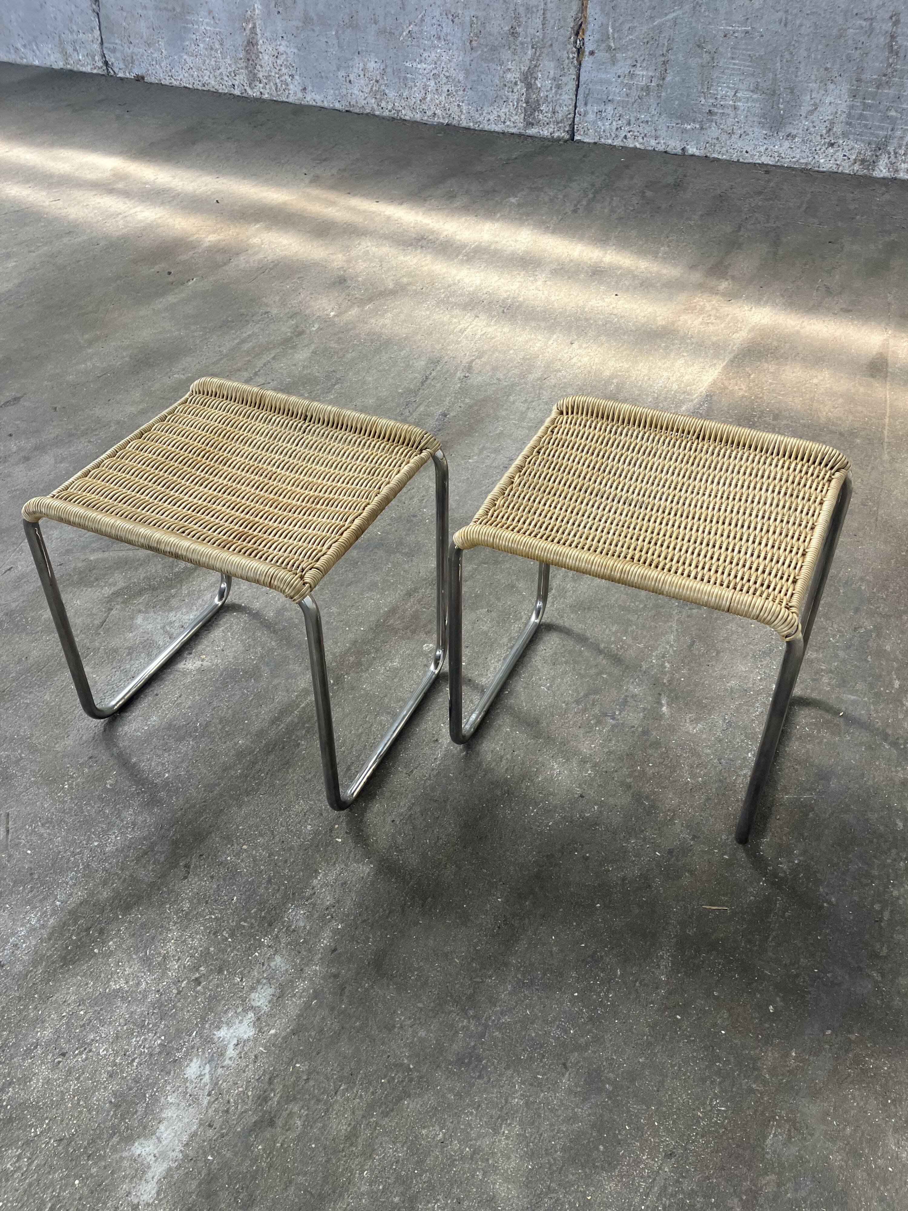 Pair of vintage 1970s wicker/chrome stools