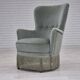 Fauteuil danois des années 1970, état d'origine, tissu d'ameublement velours, pieds en hêtre.