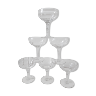 Set of 6 crystal champagne glasses engraved 50s