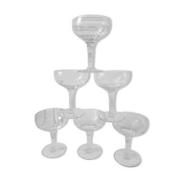 Set of 6 crystal champagne glasses engraved 50s
