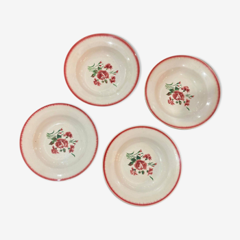 Lot 4 assiettes Digoin Sarreguemines rouge