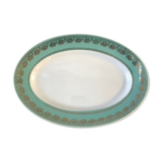 Plat ovale turquoise et doré ancien