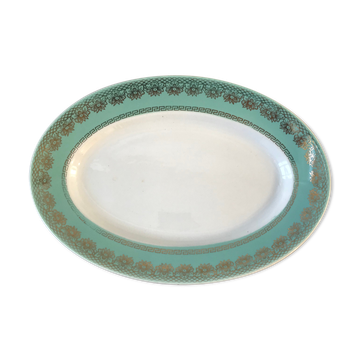 Plat ovale turquoise et doré ancien