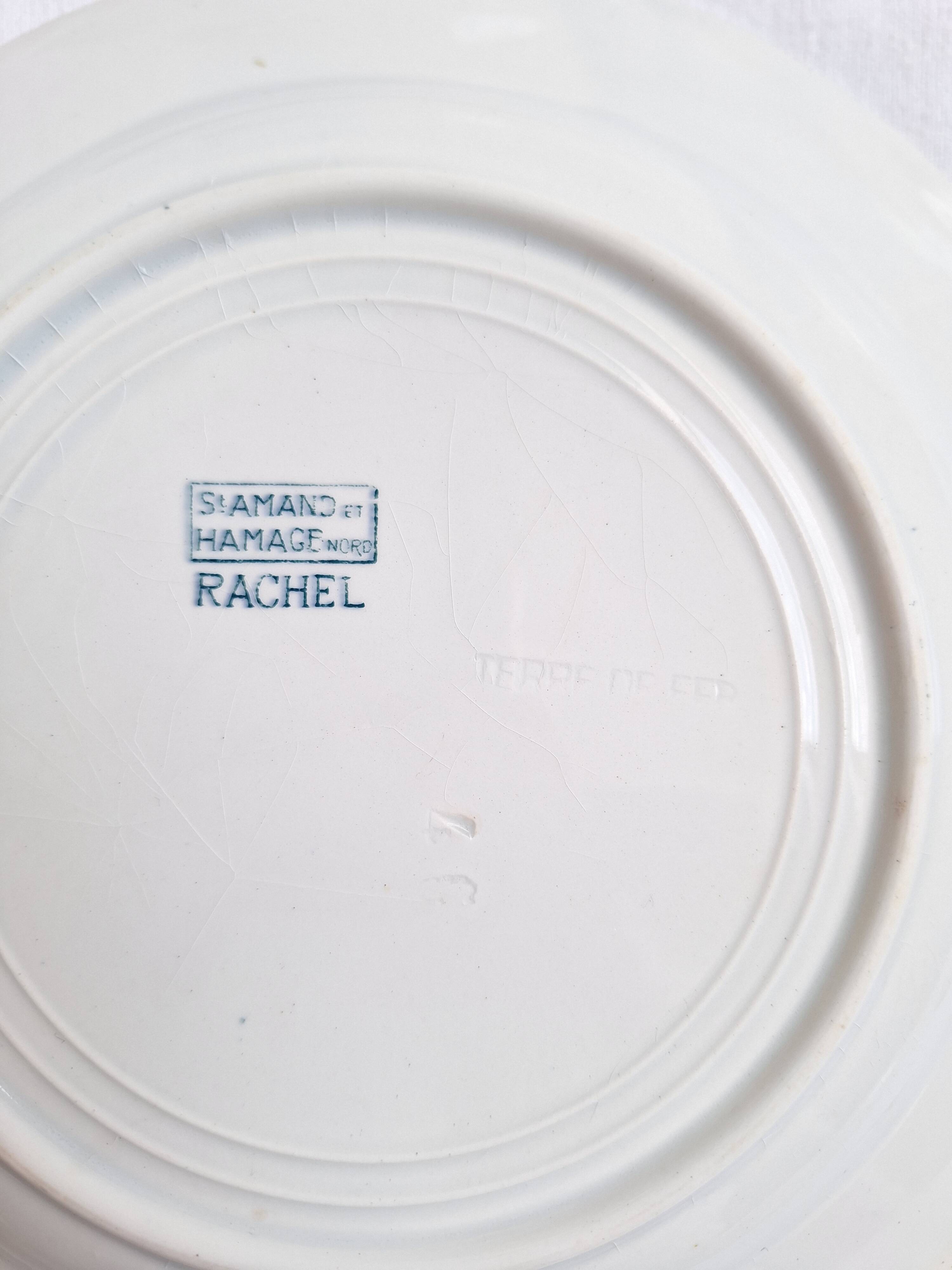 St Amand blue soup plates, Ironstone