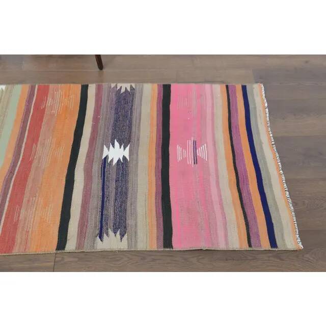 Vintage Turkish Hand-Knotted Wool Cotton Pink Runner Rug 72x398