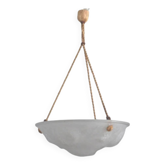 Suspension en verre Art Déco français avec suspension par corde, dans le style de Muller Frères, années 1920-1930