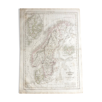 1837 - Carte de la Scandinavie / Suède Norvège Danemark