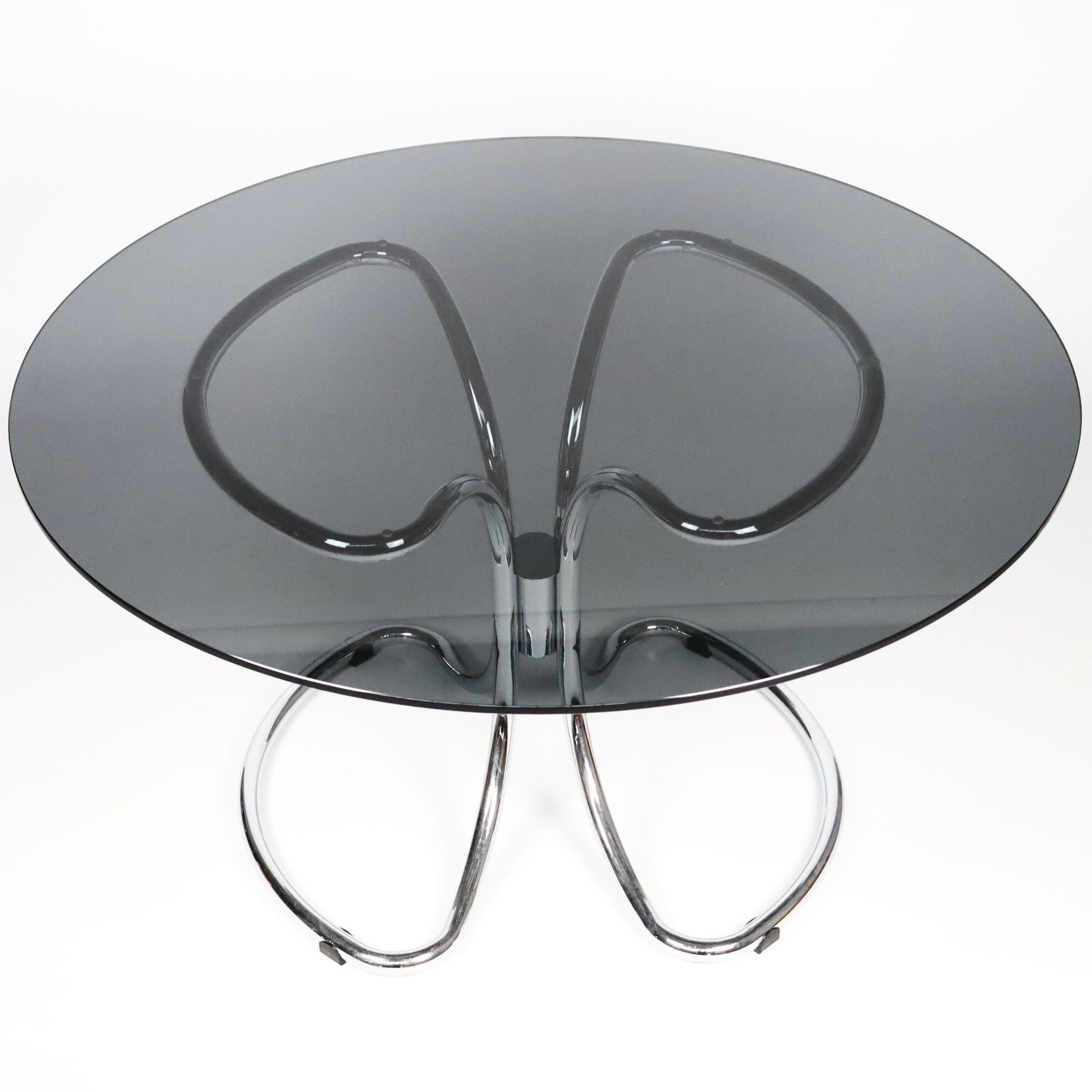 Dining table smoked glass and chrome foot