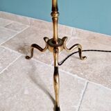 Brass floor lamp with rattan shade, 1950s-60s.