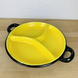 Plat rond céramique années 50 noir et jaune