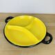 Round ceramic dish from the 50s, black and yellow