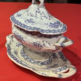 Large porcelain sauciere with blue and white decoration of the 19th century