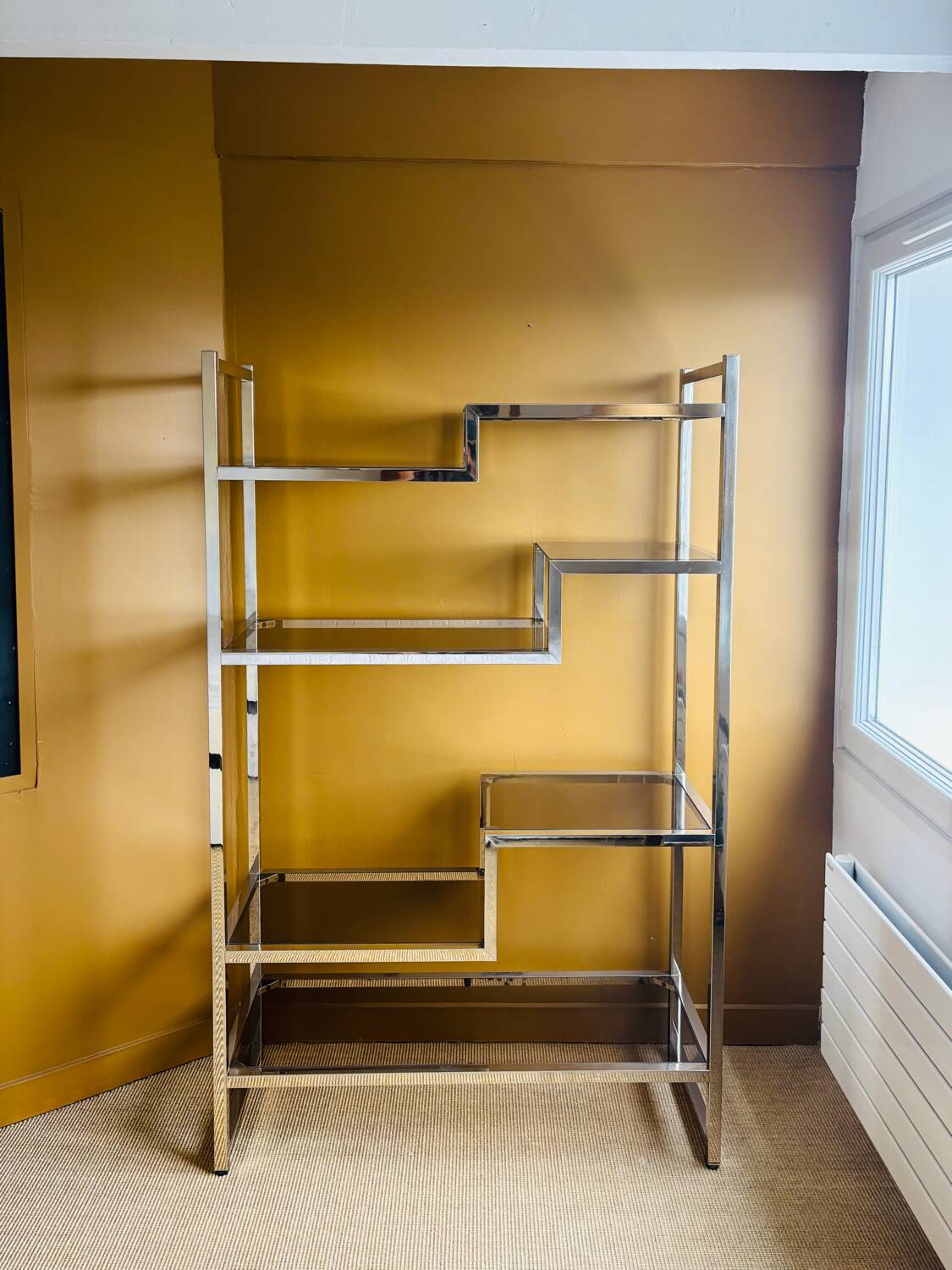 Shelf by designer Willy Rizzo Gold and smoked glass