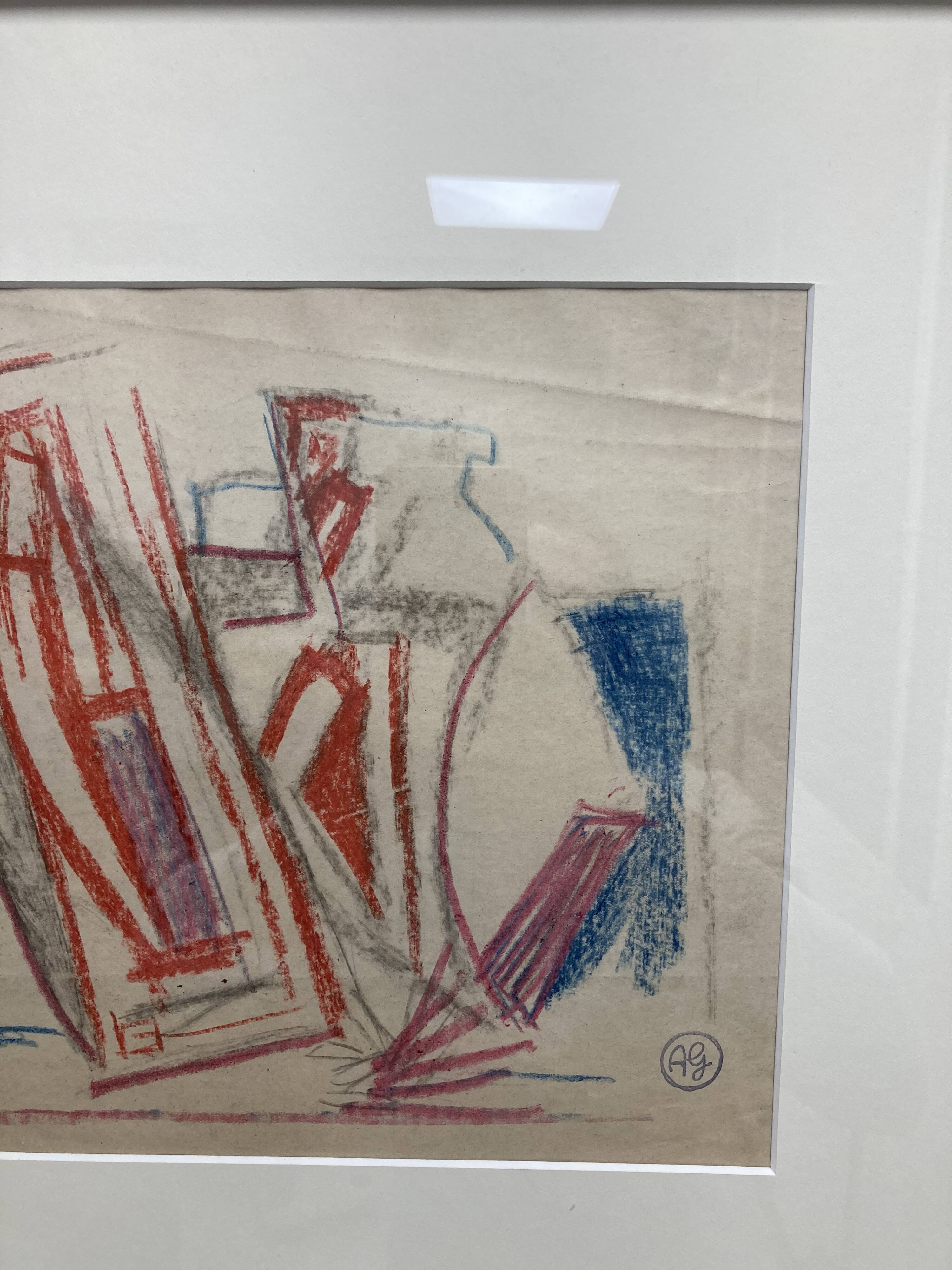 Alfred Gaspart (1900-1993), Cubist still life, pencil and oil pastel drawing framed