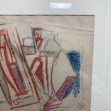 Alfred Gaspart (1900-1993), Cubist still life, pencil and oil pastel drawing framed