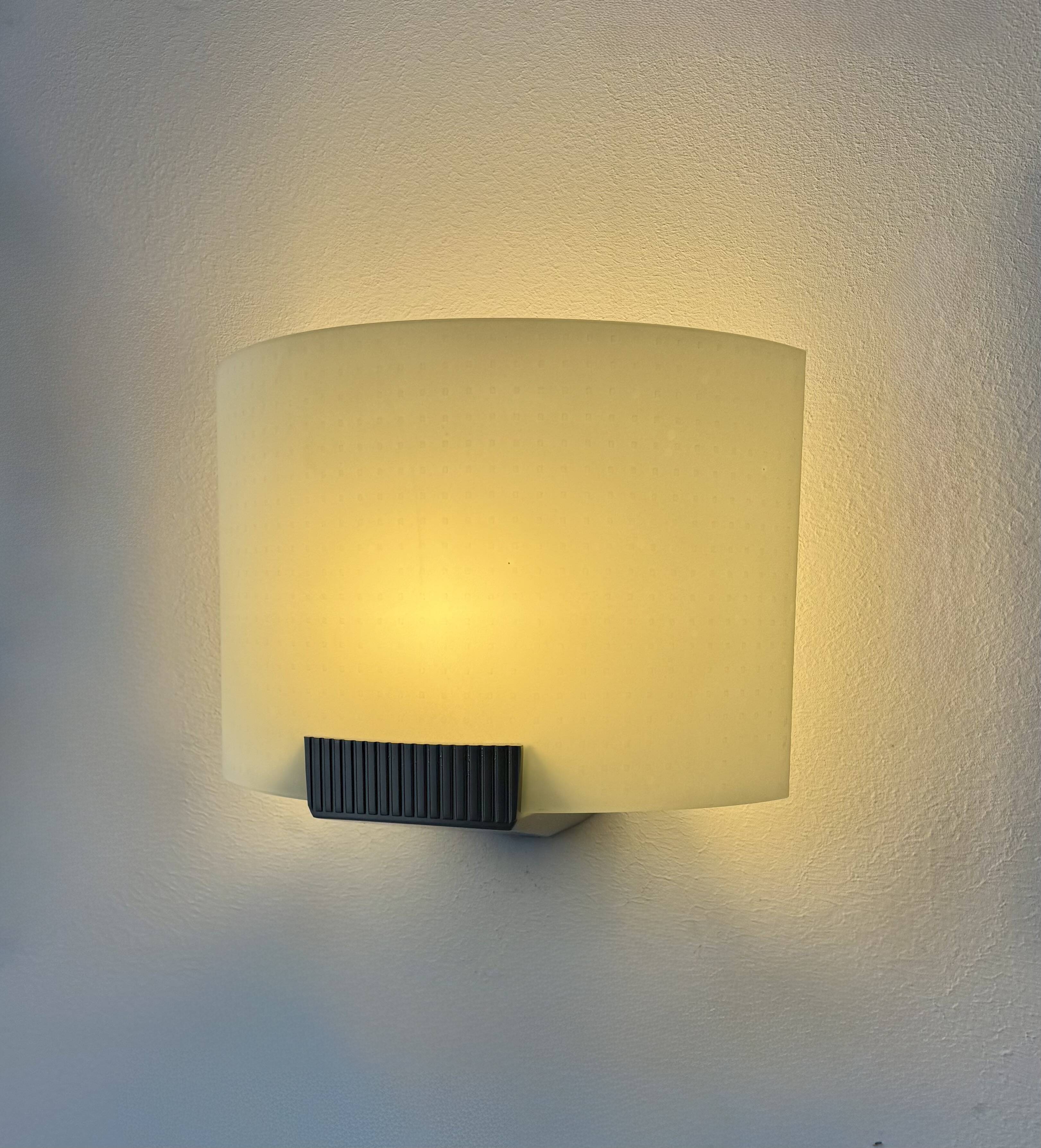 Pair of vintage wall lights, metal and frosted glass, France, 1970