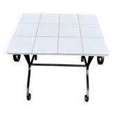 Table basse table d'appoint vintage en fer forgé noir et céramique blanche