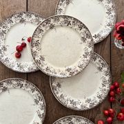 Set of 6 antique ironstone dinner plates, Alphand pattern