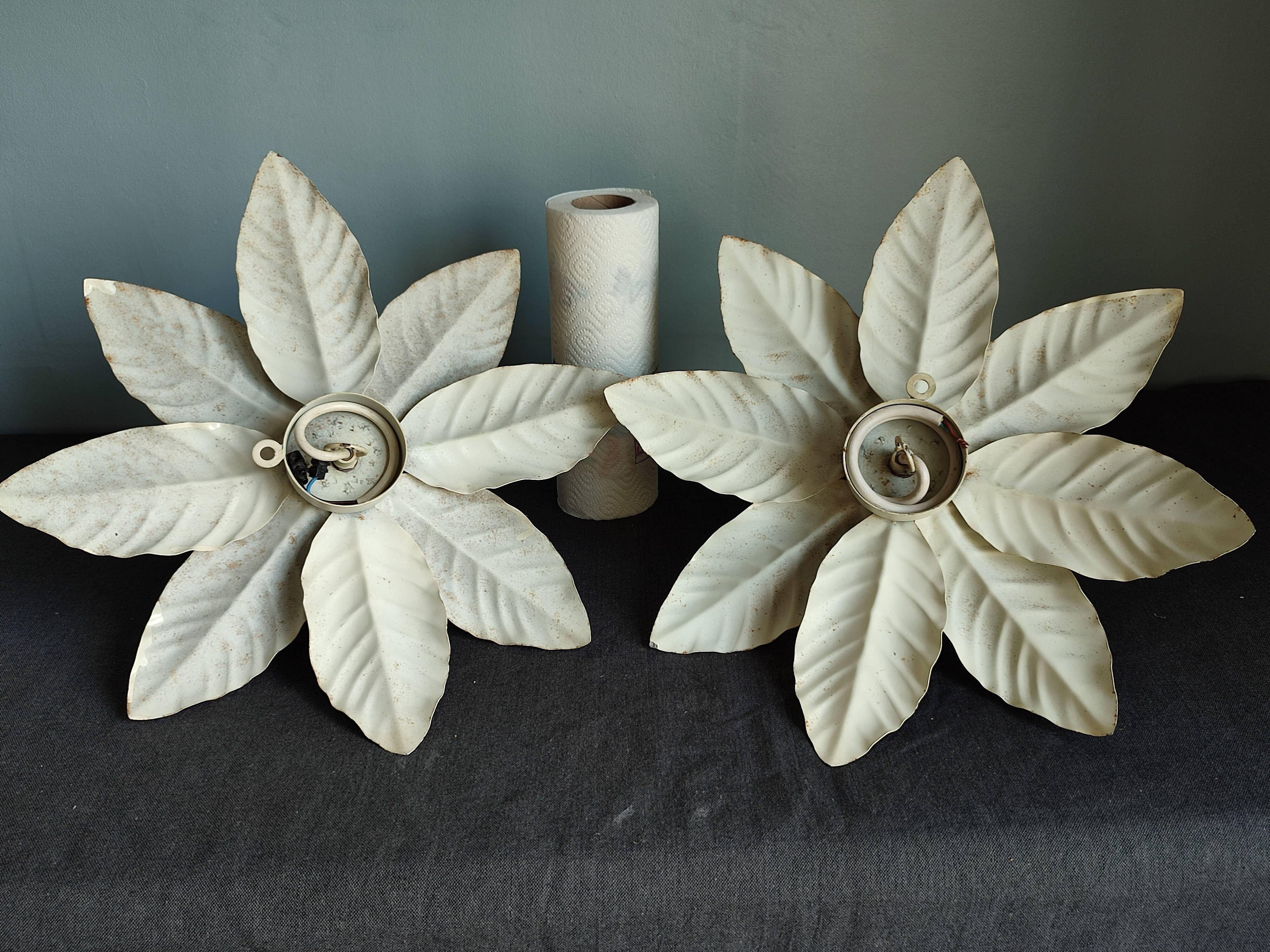 Pair of vintage white metal wall lamps/ceiling lamps