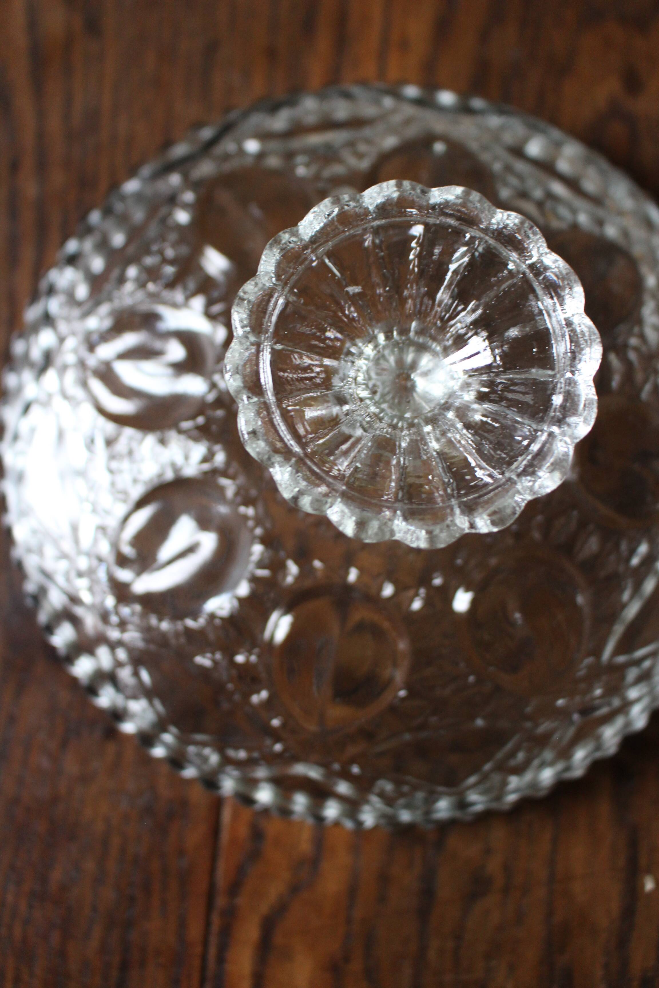 Cut glass goblet with a transparent stem.