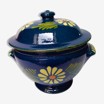 Soupière poterie Alsacienne ancienne bleu nuit