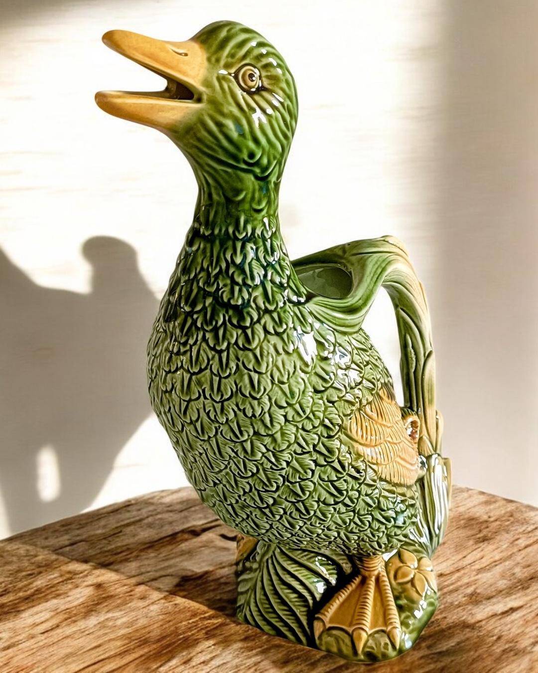 Majolica Duck Pitcher by Keller & Guérin, France, Art Nouveau, 1890