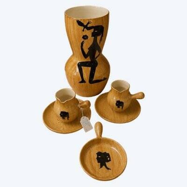Ensemble en céramique Grandjean - Jourdan, Vallauris, décor « faux bois »