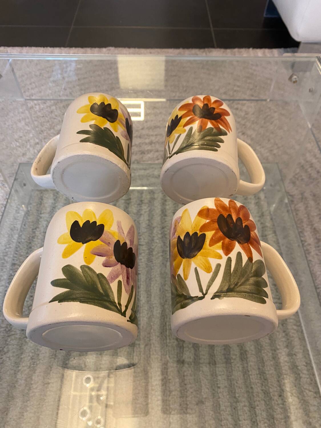 Set of 4 vintage 1970s flower stoneware mugs