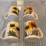 Set of 4 vintage 1970s flower stoneware mugs