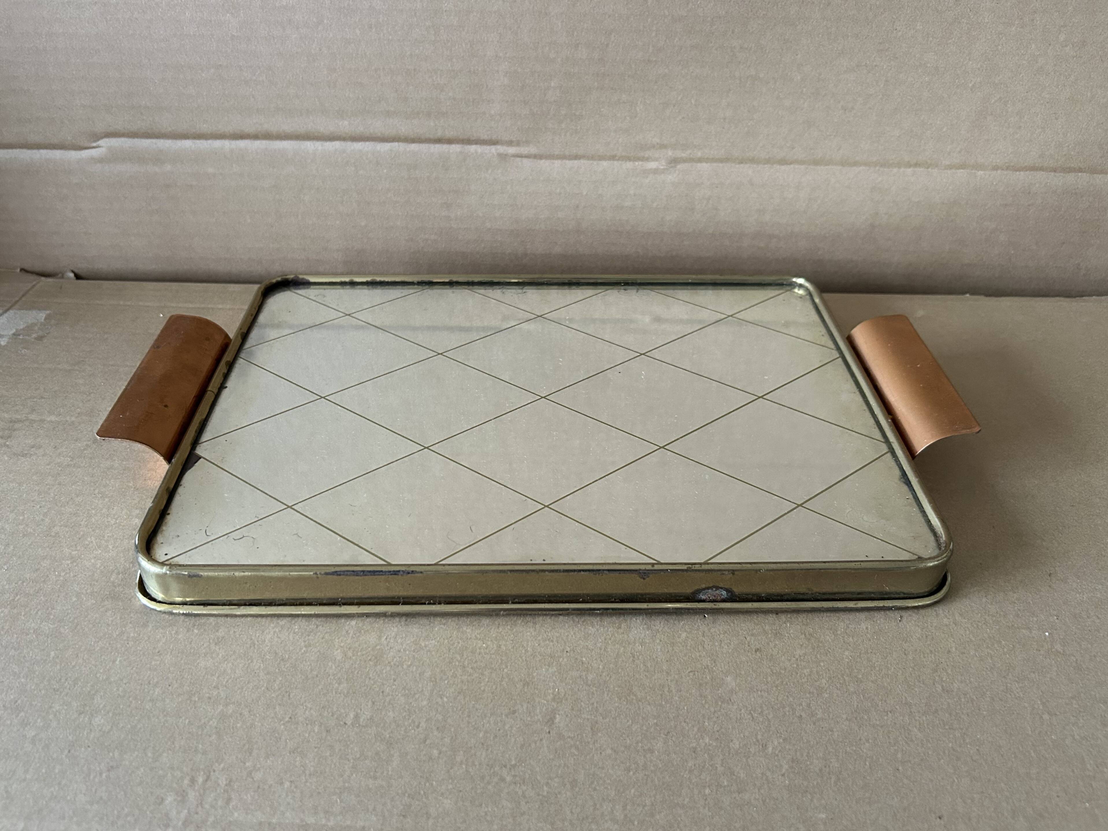 Metal tray and antique mirror