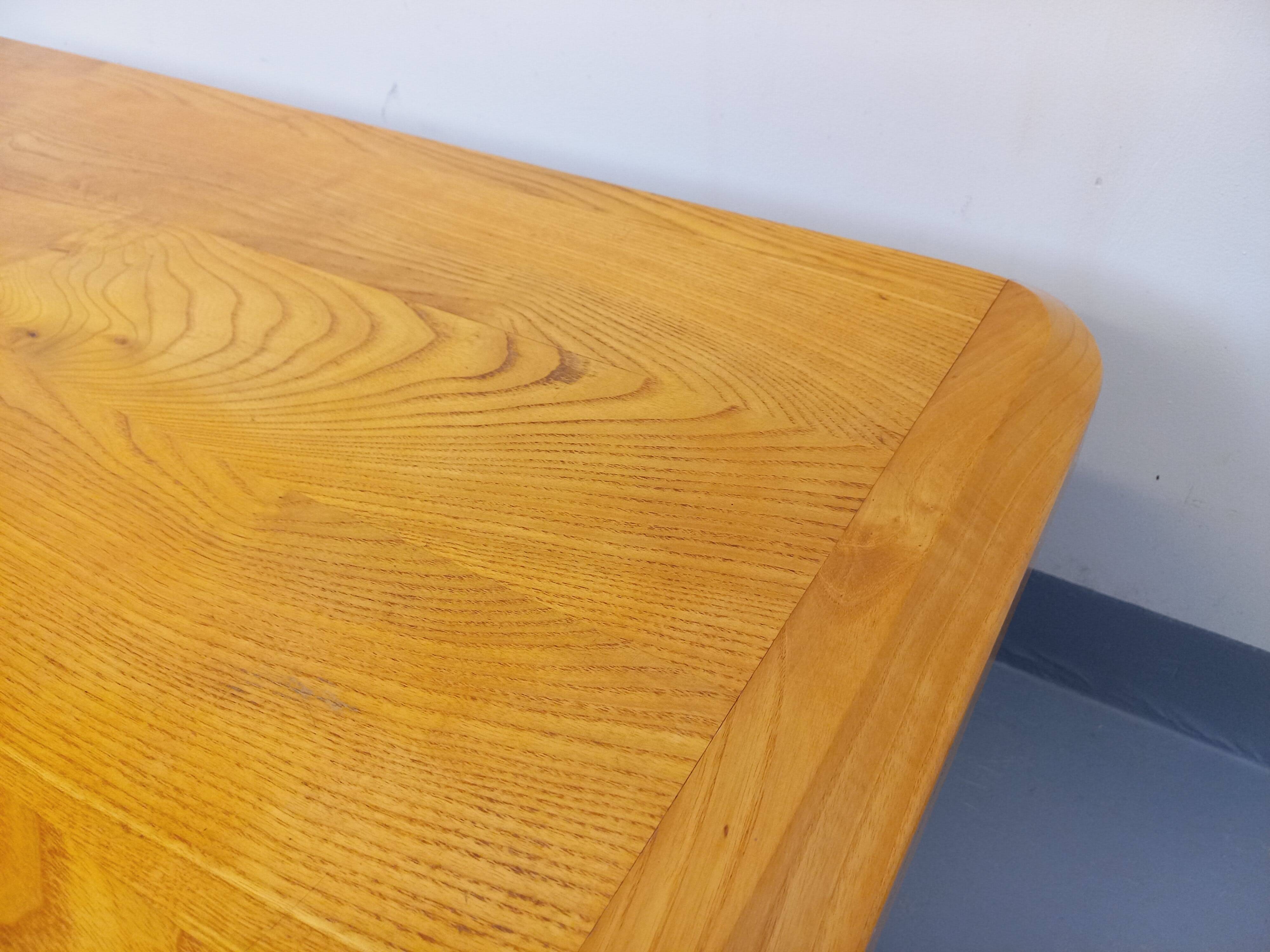 Vintage rectangular brutalist coffee table in solid elm.