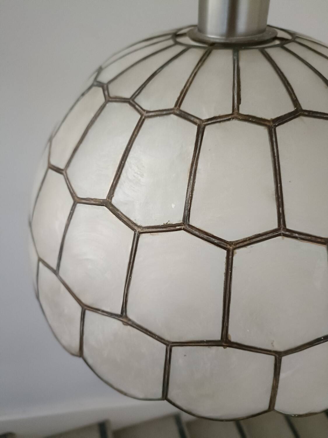 Vintage mother-of-pearl and brass pendant light