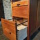 Vintage French oak office rolling cabinet with tambour door, 1950s.