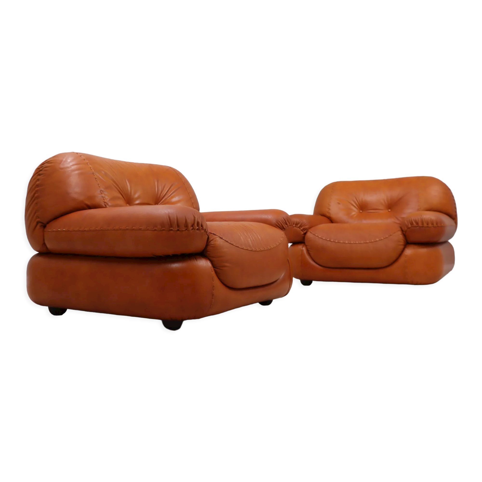 Fauteuils en cuir de cognac Sapporo 1970s