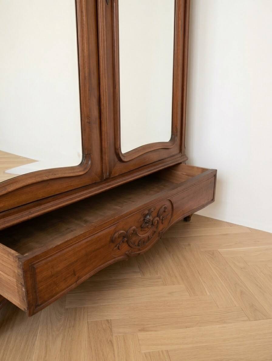 Antique two-door mirror wardrobe Louis XV in wood