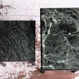 Green nesting coffee table with marble top and iron frame