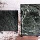 Green nesting coffee table with marble top and iron frame