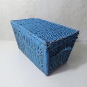 vintage blue rattan trunk chest