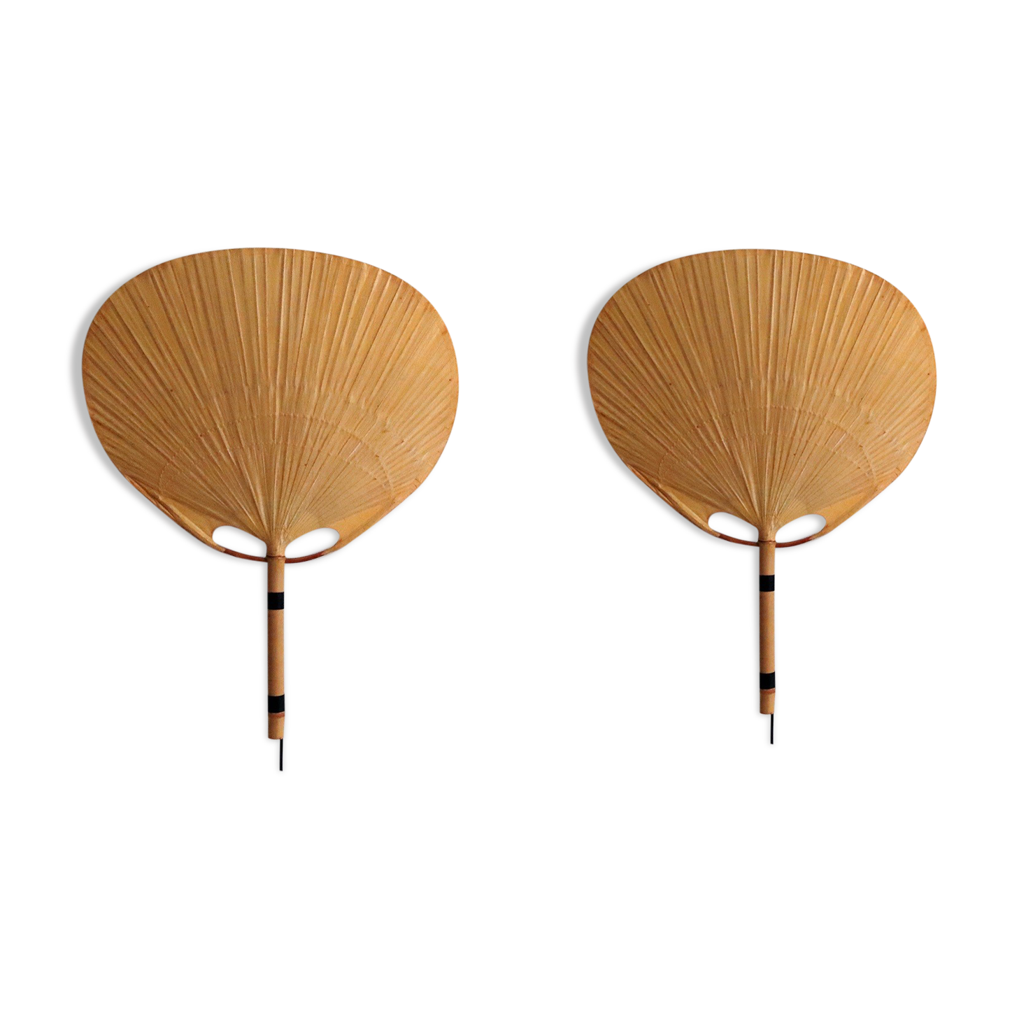 Set of 2 Uchiwa bamboo and rice paper wall lights by Ingo Maurer, Germany 1973