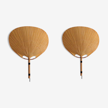 Set of 2 Uchiwa bamboo and rice paper wall lights by Ingo Maurer, Germany 1973