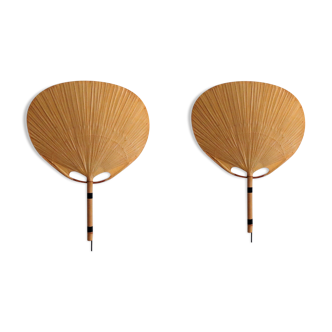 Set of 2 Uchiwa bamboo and rice paper wall lights by Ingo Maurer, Germany 1973