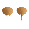 Set of 2 Uchiwa bamboo and rice paper wall lights by Ingo Maurer, Germany 1973