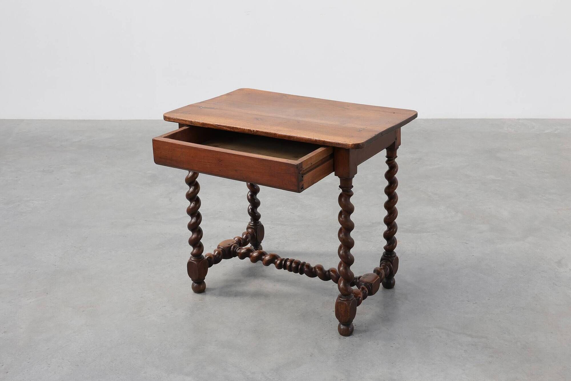 French Barley Twist Walnut Side Table with Drawer, circa 1880