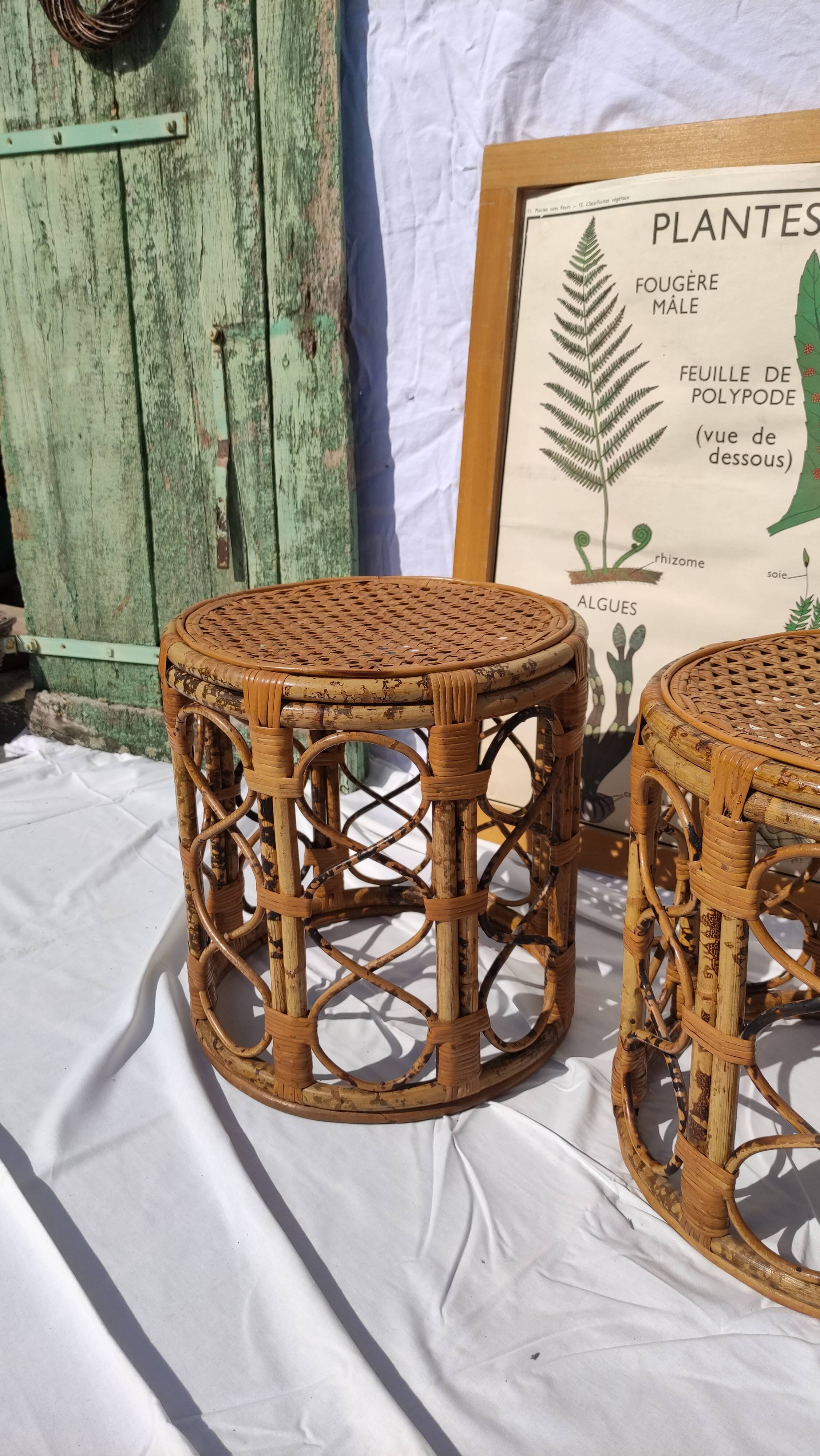Tables d'appoint vintage en bambou et rotin
