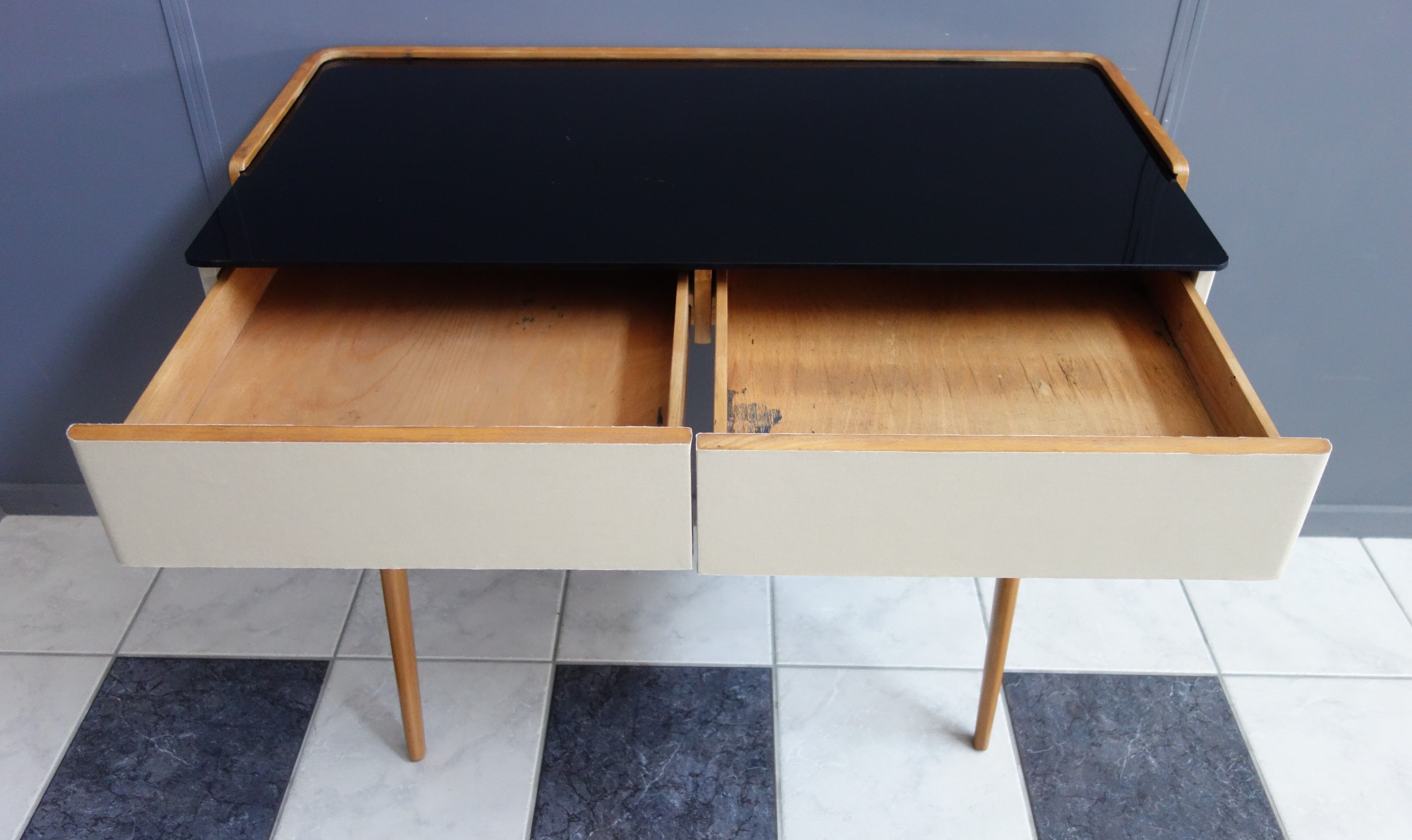 Writing desk table with Black Opaxit glass top 1960s