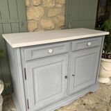 Robust country sideboard with country charm with marble handles in gray and white chalk