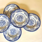 Set of six English deep plates, made of ironstone ceramic, floral patterns.
